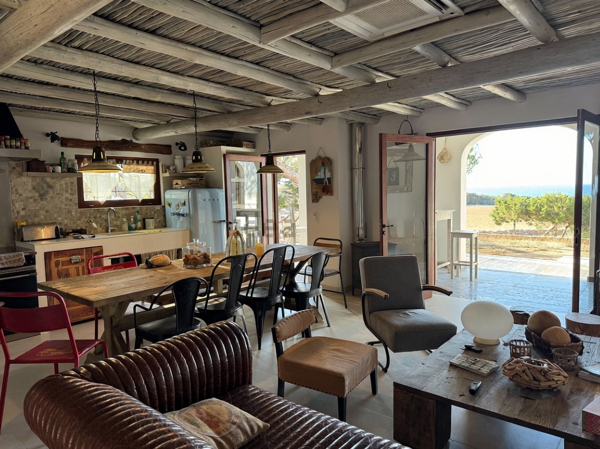 Chalet mit direkter Strandzugang in Formentera — Wohnzimmer