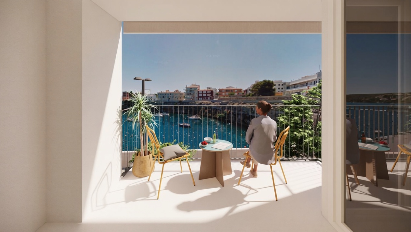 Beachfront flat in Es Castell — Sea terrace