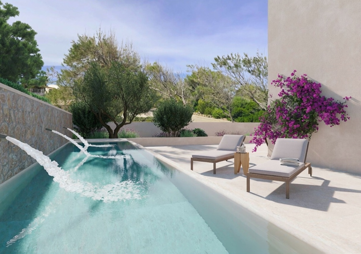 Chalet mit direkter Strandzugang in Arta — Pool