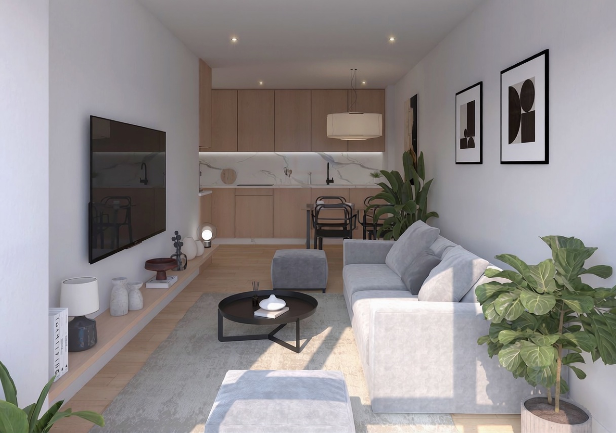 Beachfront flat in Puebla del Caramiñal — Living room