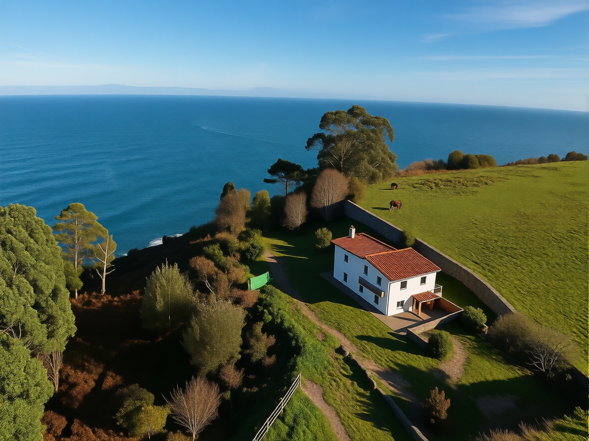 Chalet with direct beach access in Oriente, Asturias — Aerial