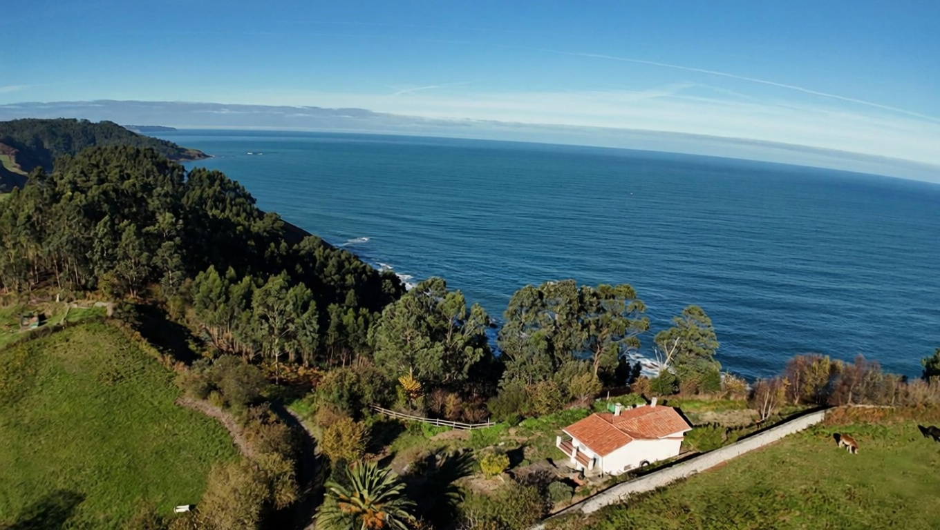 Chalet with direct beach access in Oriente, Asturias — Aerial