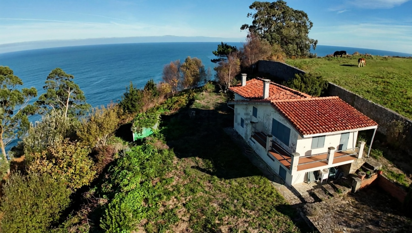 Chalet with direct beach access in Oriente, Asturias — Aerial