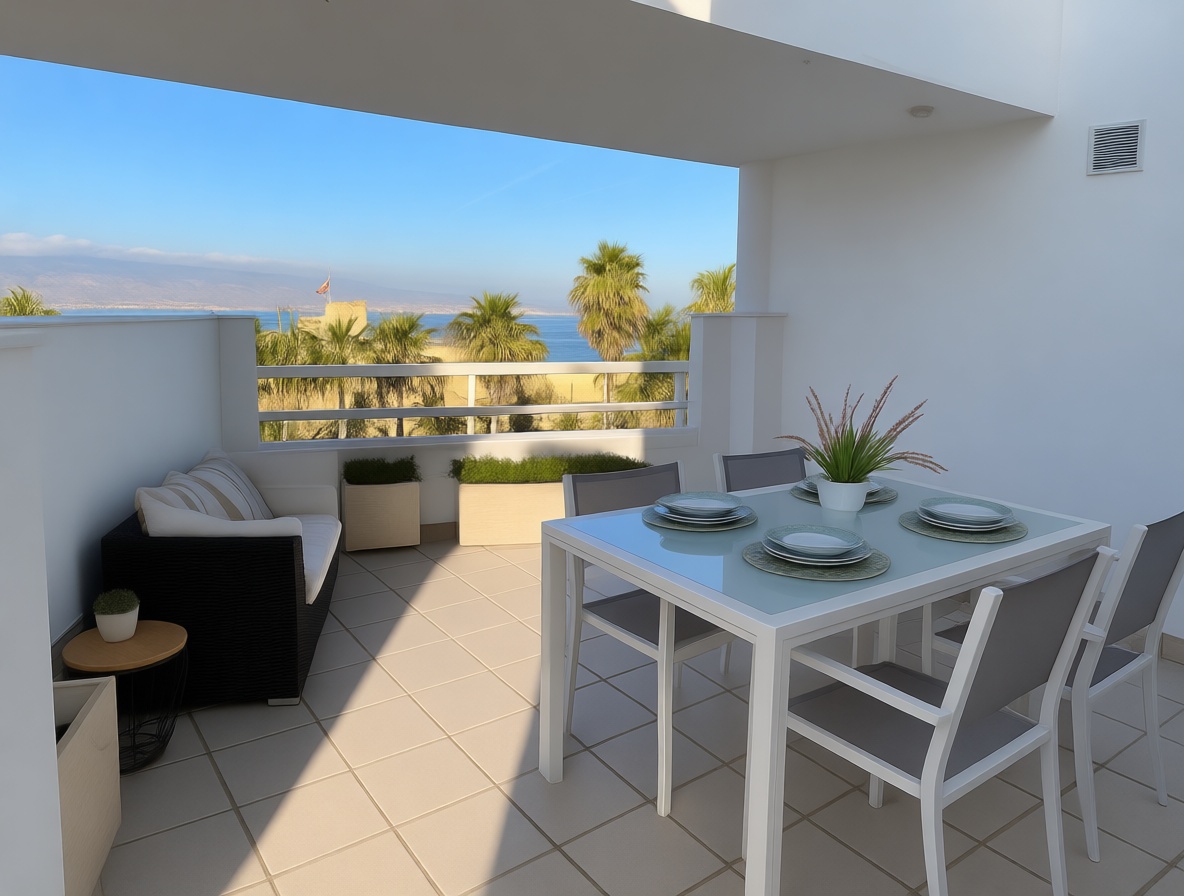 Grenier aménagé à vendre en première ligne de mer à Roquetas de Mar — Terrasse mer
