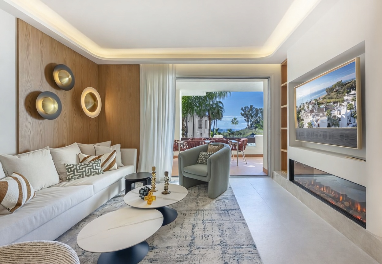 Piso en venta en primera línea de playa en Estepona — Salón