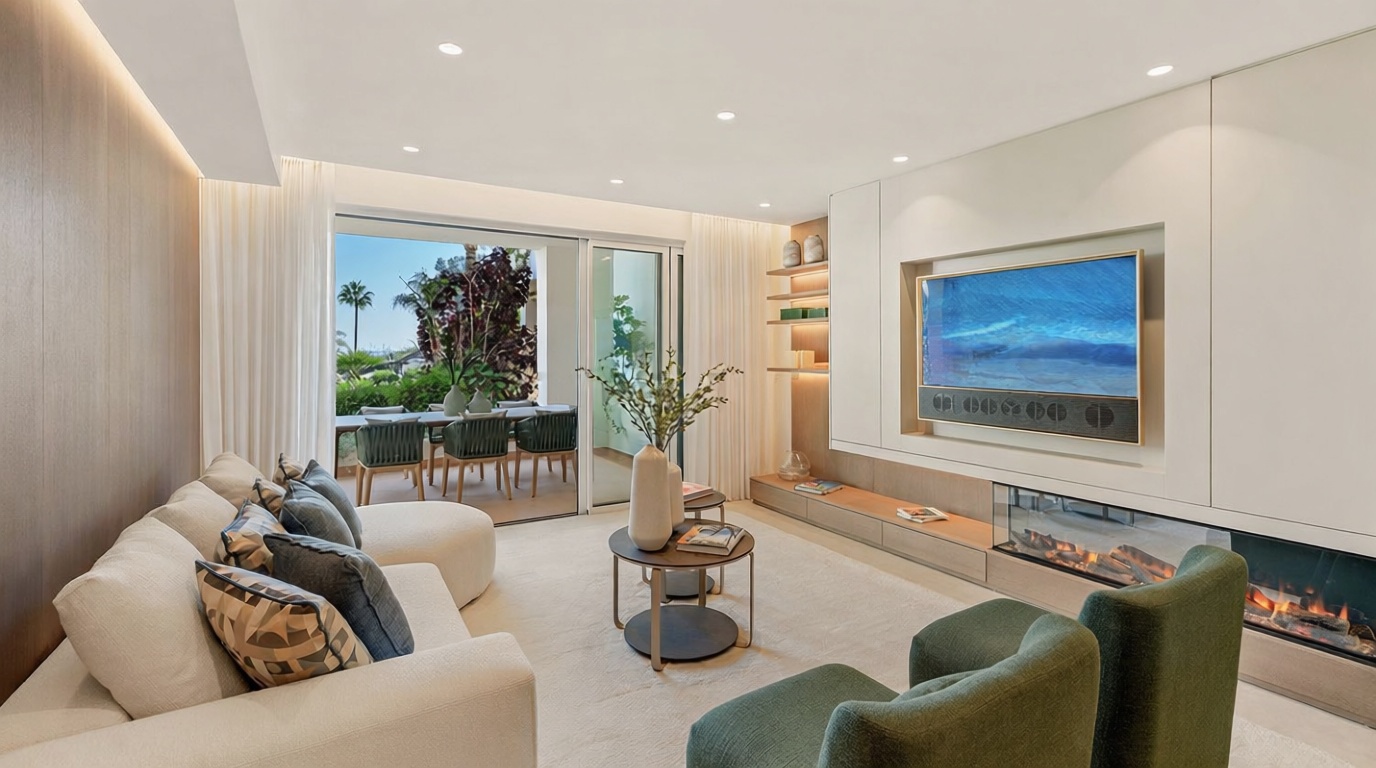 Flat for sale frontline beach in Estepona — Living room