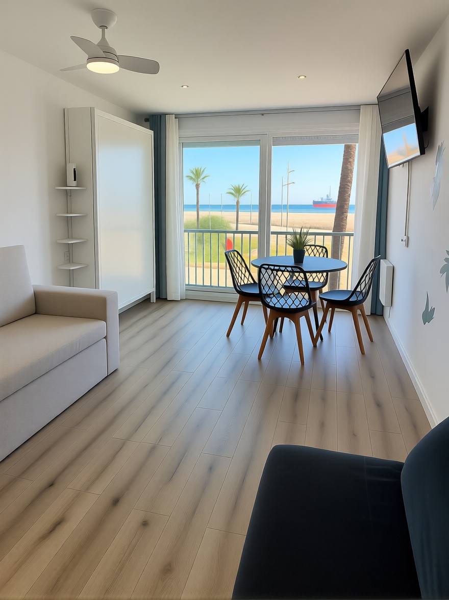 Studio in erste Strandlinie in La Pineda — Wohnzimmer