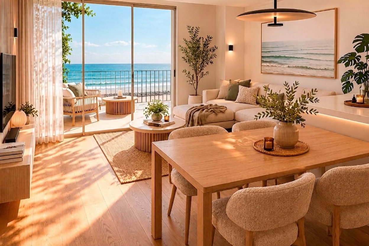 Appartement en attique en première ligne de mer à Nules — Séjour