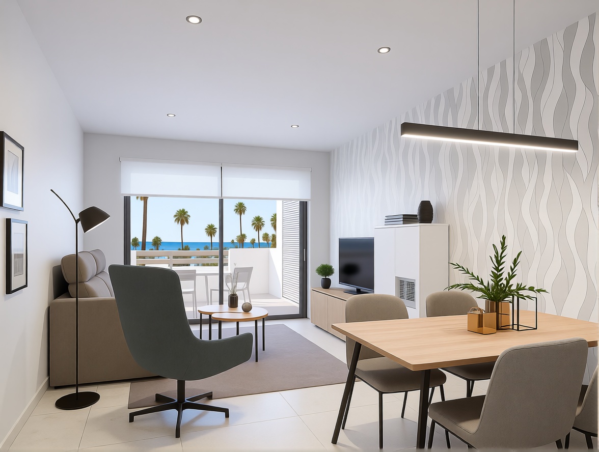 Duplex in erste Strandlinie in San Juan de los Terreros — Wohnzimmer