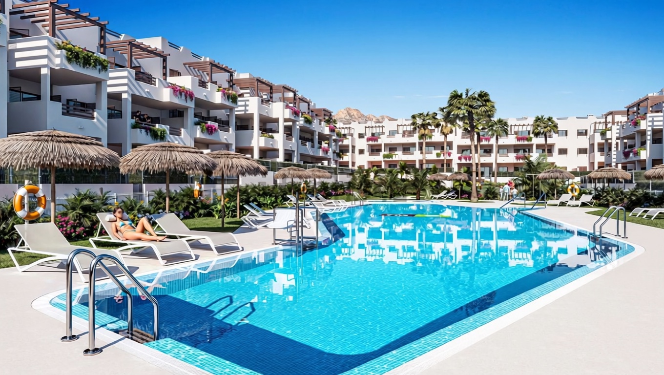 Dúplex en primera línea de playa en San Juan de los Terreros — Piscina