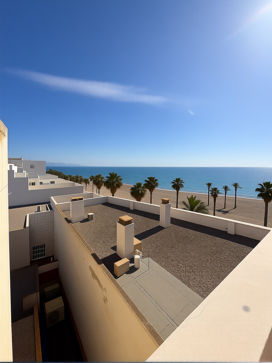 Duplex en première ligne de plage à Roquetas de Mar — Vue mer
