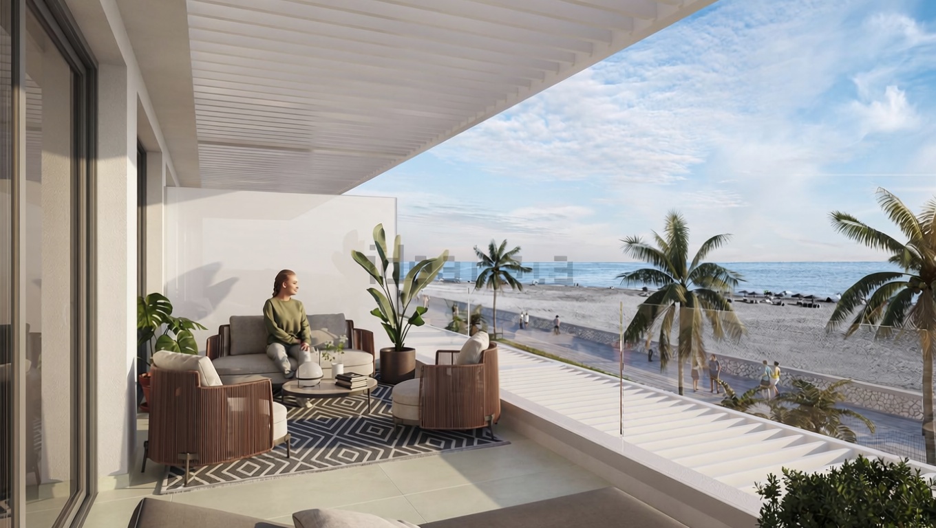 Duplex en première ligne de plage à Benajarafe — Terrasse mer
