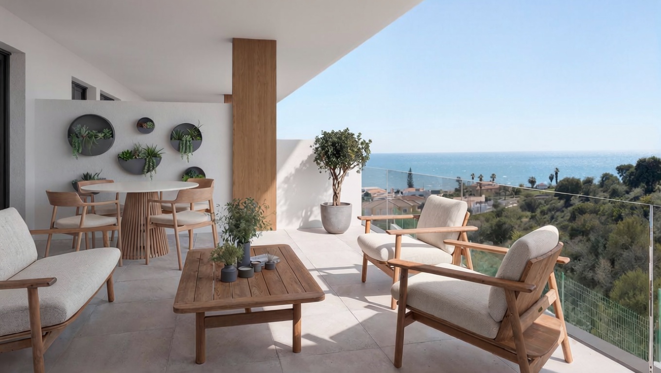 Appartement en première ligne de plage à Benajarafe — Terrasse mer
