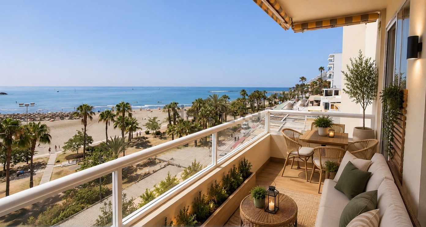 Piso en primera línea de playa en Benalmádena — Terraza mar