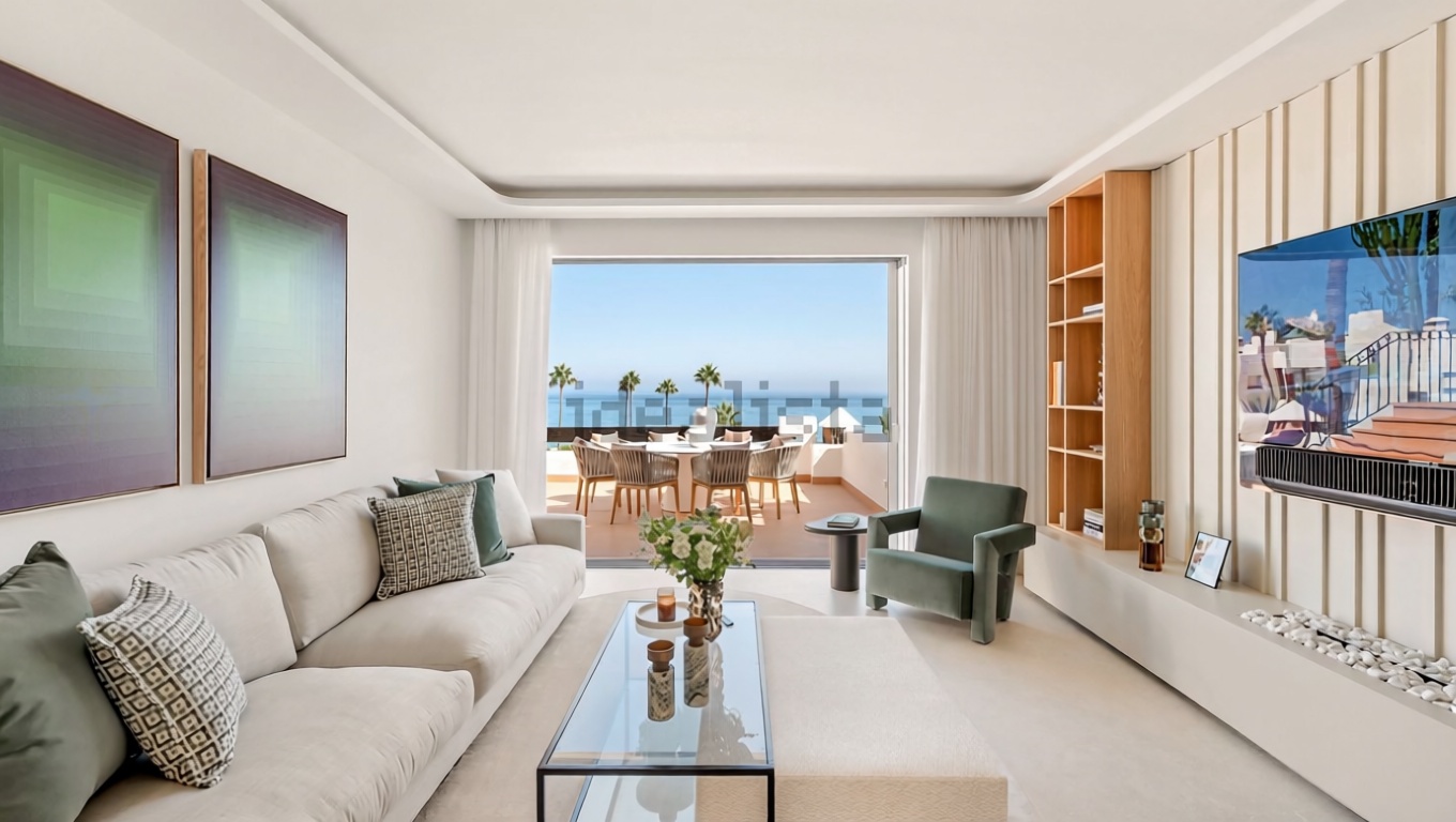 Appartement en attique en première ligne de mer à Estepona — Séjour