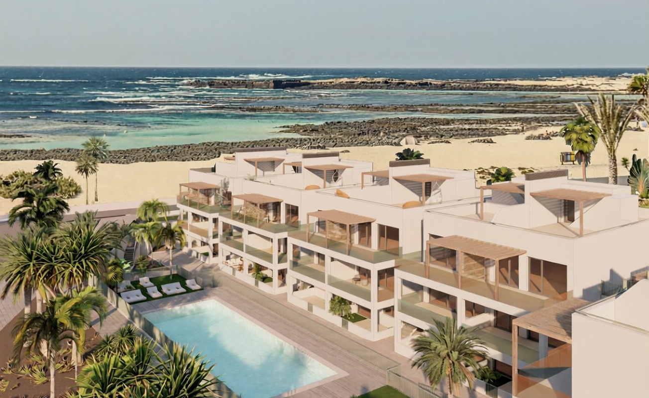 Duplex in erste Strandlinie in La Oliva — Luftbild